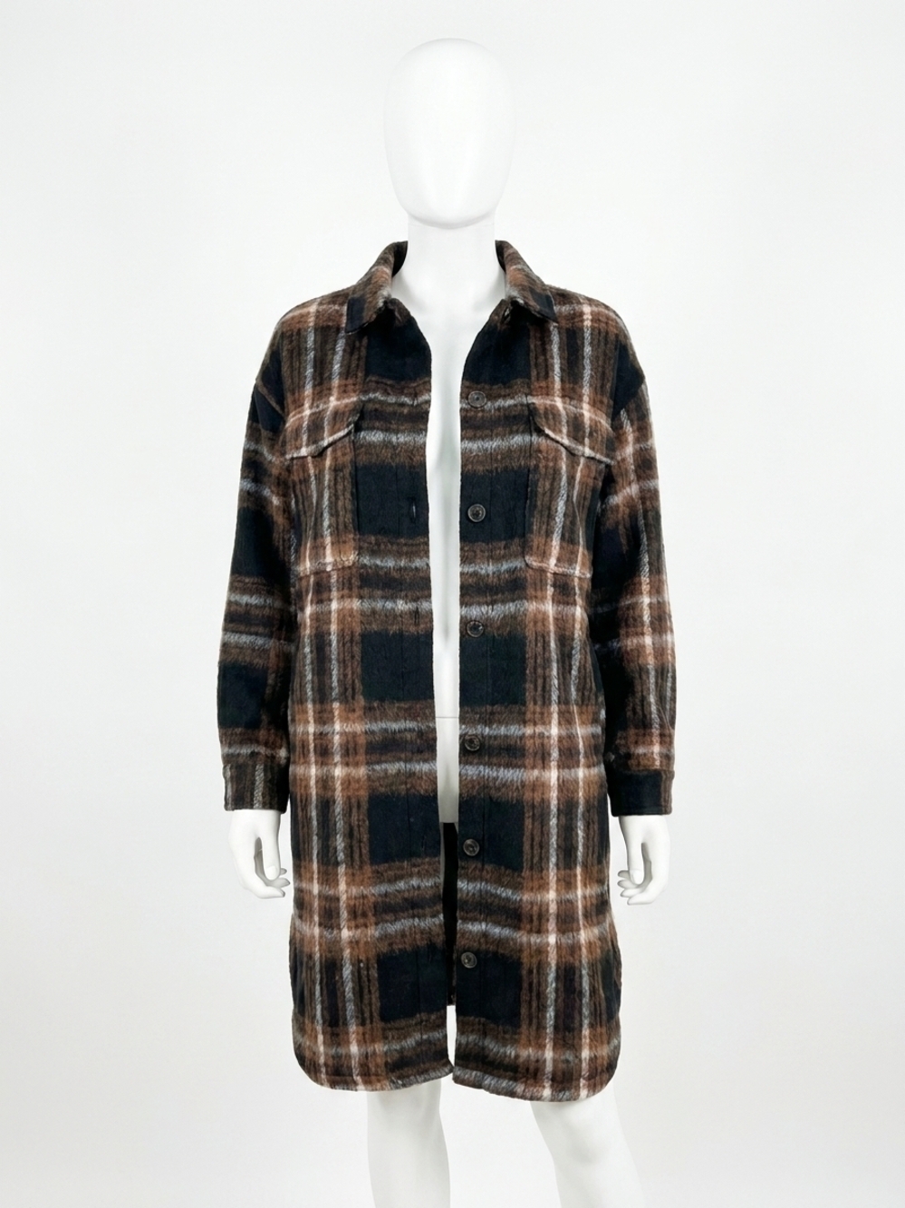 NEW SALTWATER LUXE plaid button up jacket in black/brown